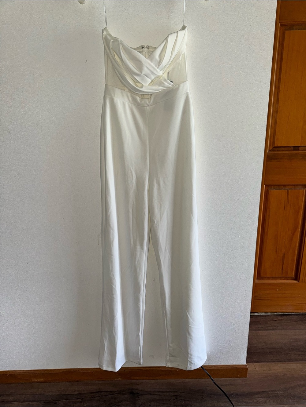 Lulu's White Draped Bodice Wide-Leg Jumpsuit